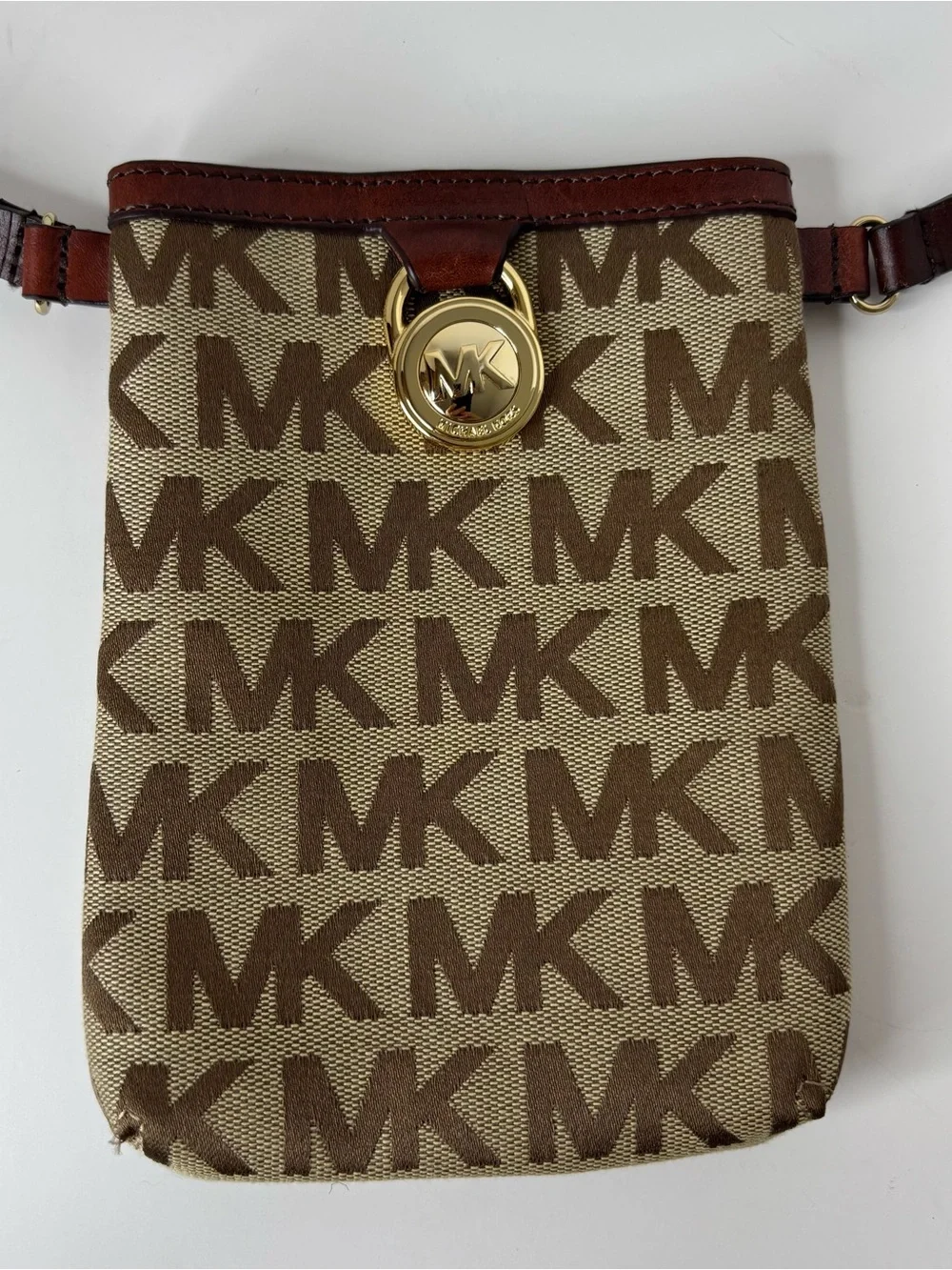 Michael Kors Brown MK Signature Fanny Pack Belt Bag Leather Strap Size M